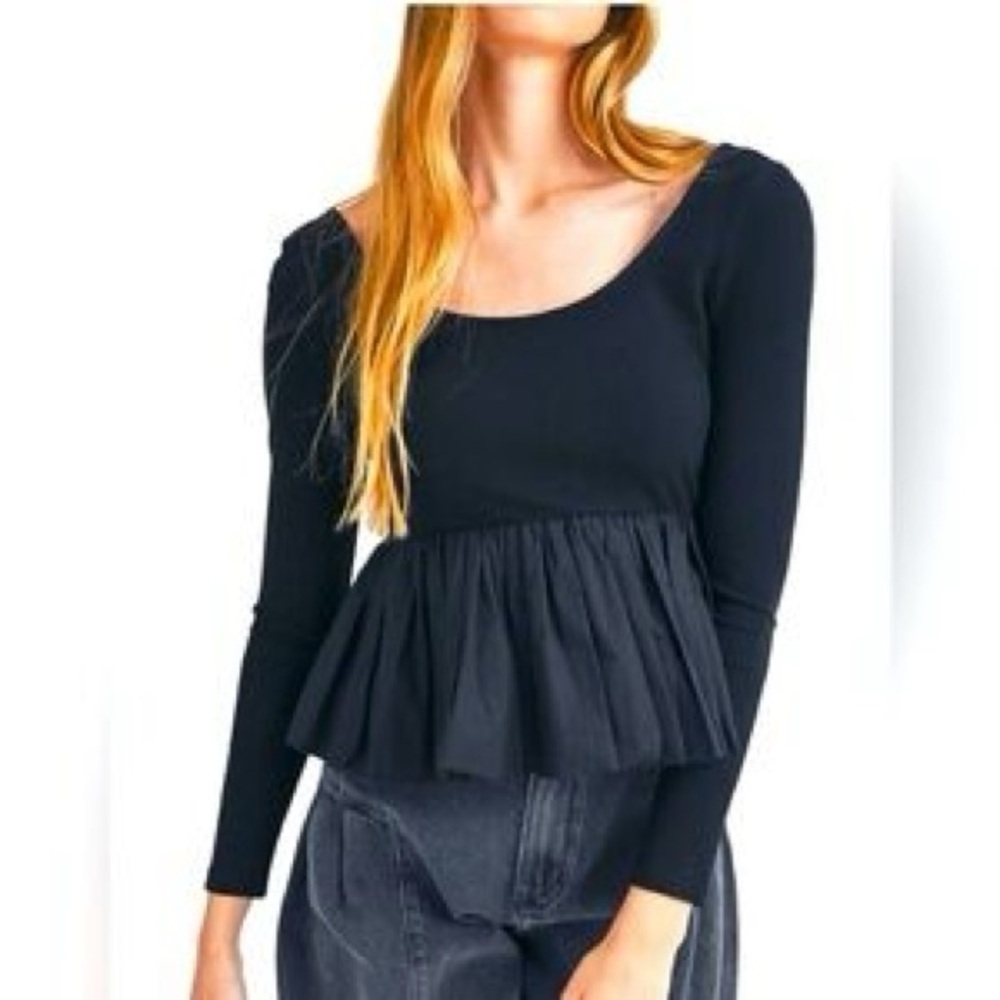 Wild Fable Black Peplum Bubble Blouse | Size XS | NWT